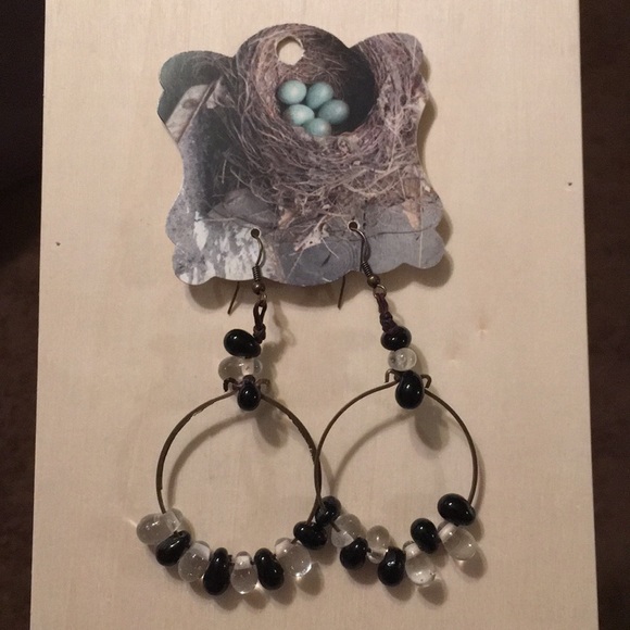 Anthropologie Jewelry - Anthropologie Black and Clear Drop Earrings